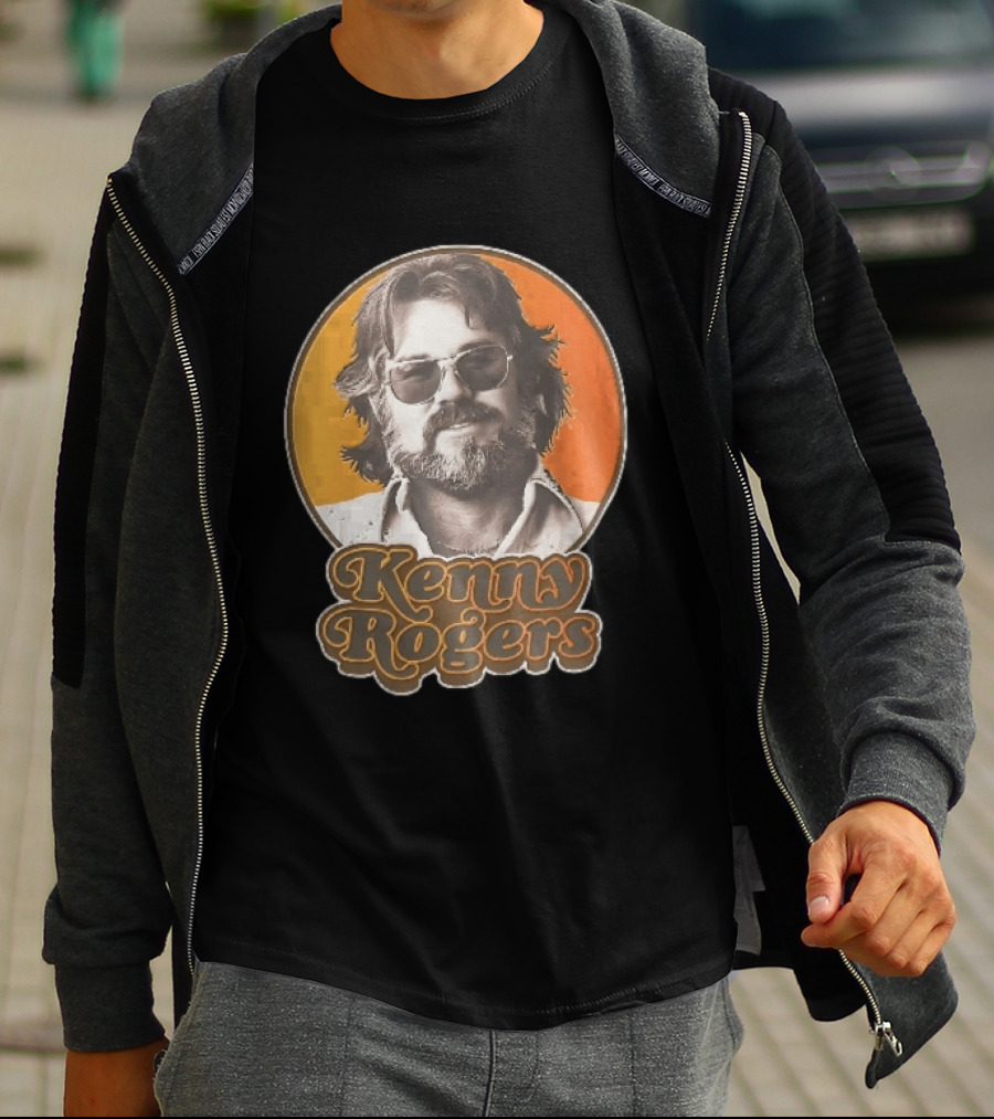 Kenny Rogers Retro Sunglasses Beard 70s Style Orange T-Shirt