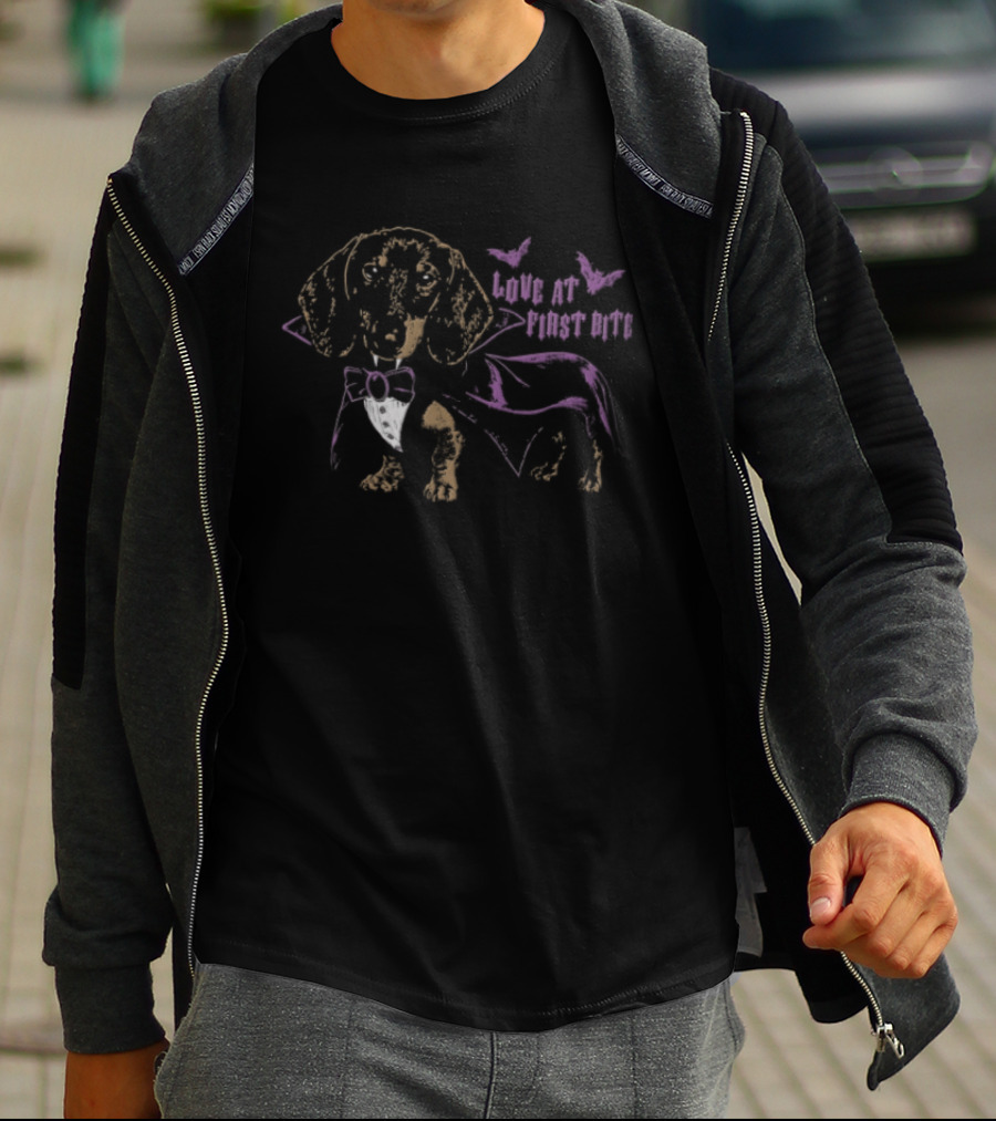 Love At First Bite Dachshund With Butterflies And Bowtie T-Shirt
