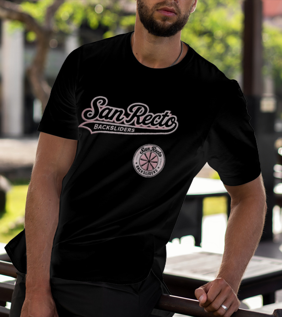 San Recto Backsliders Pink Script Circular Baseball Bat T-Shirt