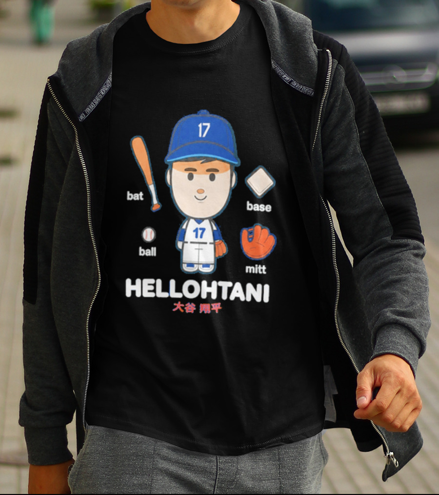 Shohei Ohtani Hellohtani Bat Ball Base Mitt 17 Blue Cap Baseball Player T-Shirt