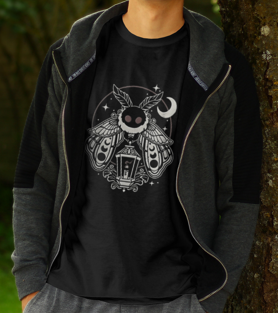 Mothman Red Eyes Candle Lantern Crescent Moon Stars T-Shirt