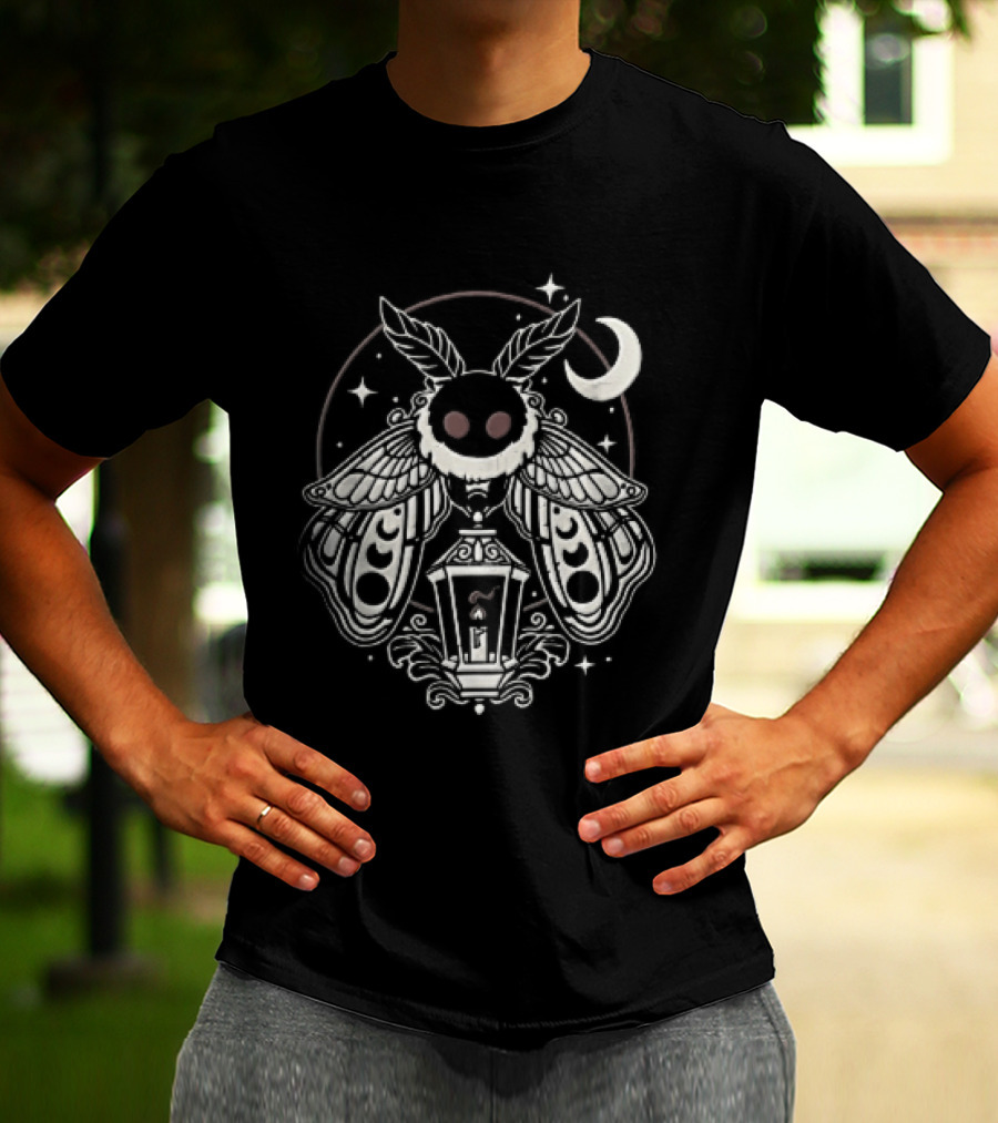 Mothman Red Eyes Candle Lantern Crescent Moon Stars T-Shirt