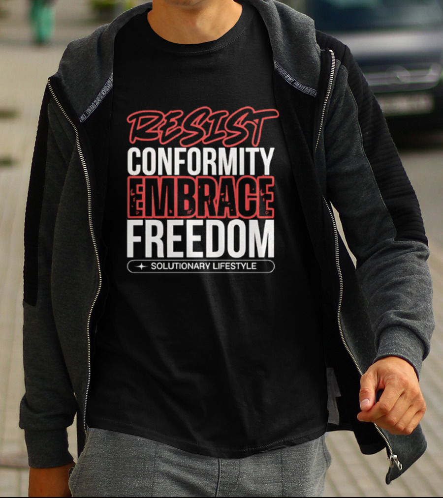 RESIST Conformity Embrace Freedom Solutionary Lifestyle Red White Distressed T-Shirt