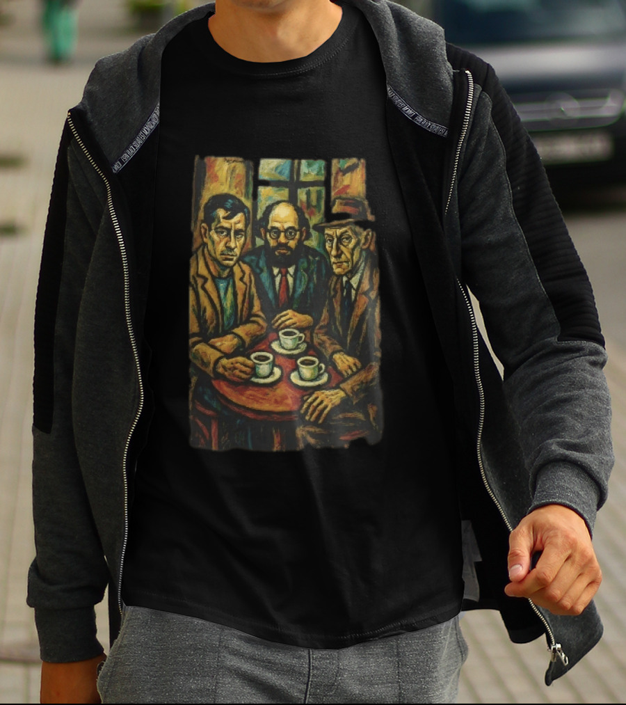 Three Men At A Table Drinking Coffee Expressionist Style Painting T-Shirt