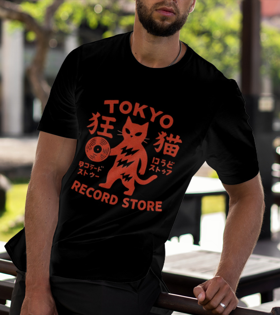 Tokyo Record Store Cat Vinyl Rock DJ Japan Band T-Shirt
