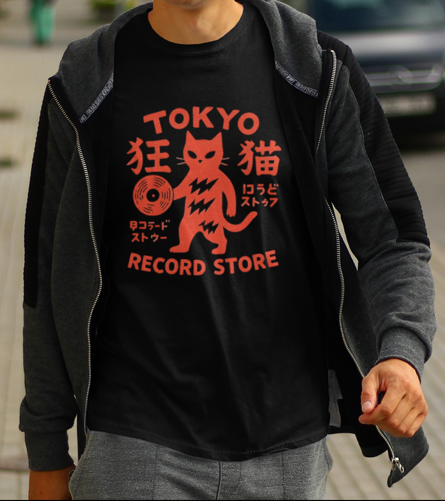 Tokyo Record Store Cat Vinyl Rock DJ Japan Band T-Shirt