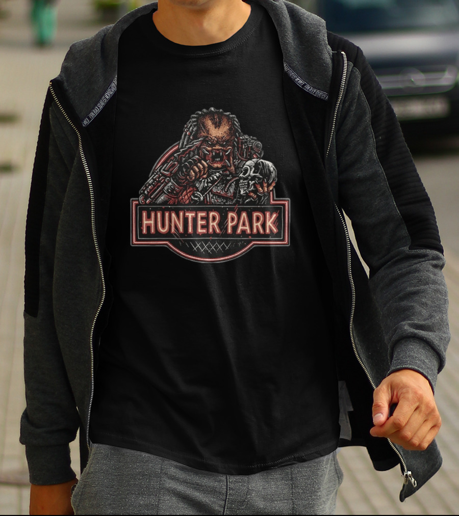 HUNTER PARK Predator Skull Hunter Battle Warrior T-Shirt