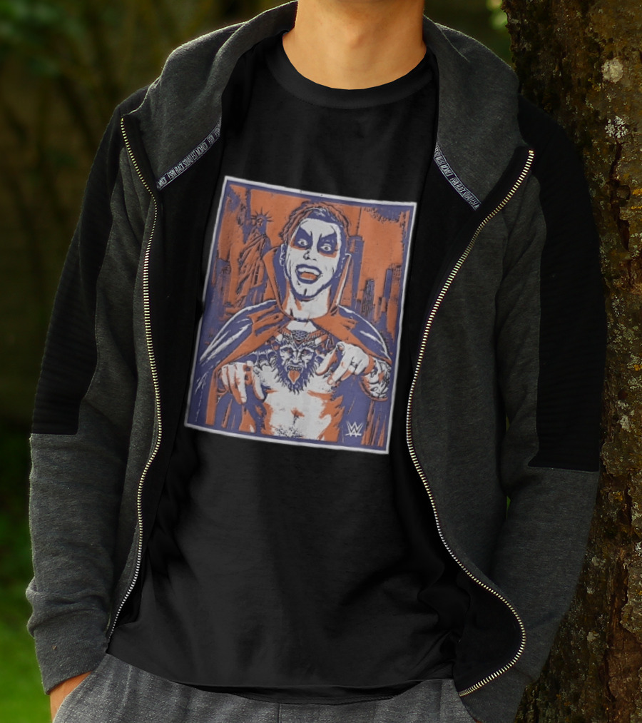 WWE Facepaint Wrestler At Liberty Statue Skyline With Demon Tattoo T-Shirt