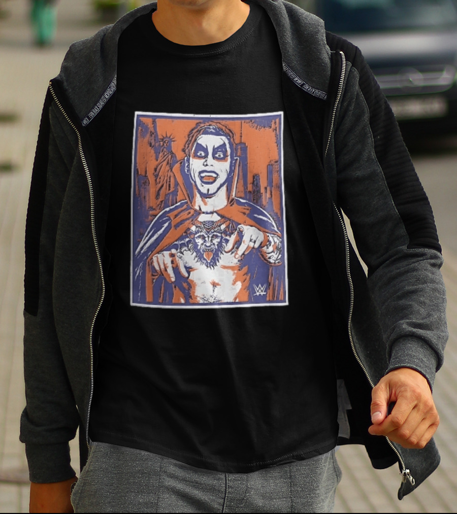 WWE Facepaint Wrestler At Liberty Statue Skyline With Demon Tattoo T-Shirt