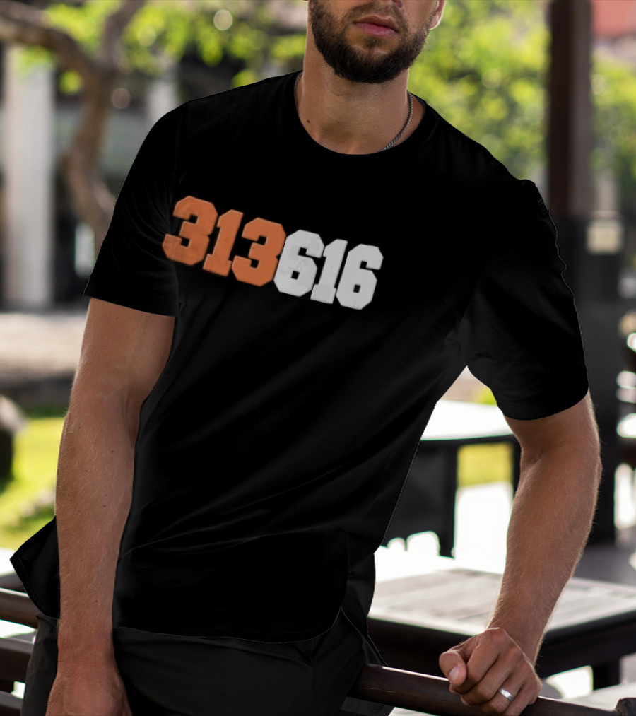 313616 Orange White Varsity Block Digits Jersey Numbers T-Shirt
