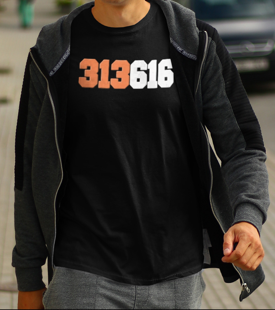 313616 Orange White Varsity Block Digits Jersey Numbers T-Shirt