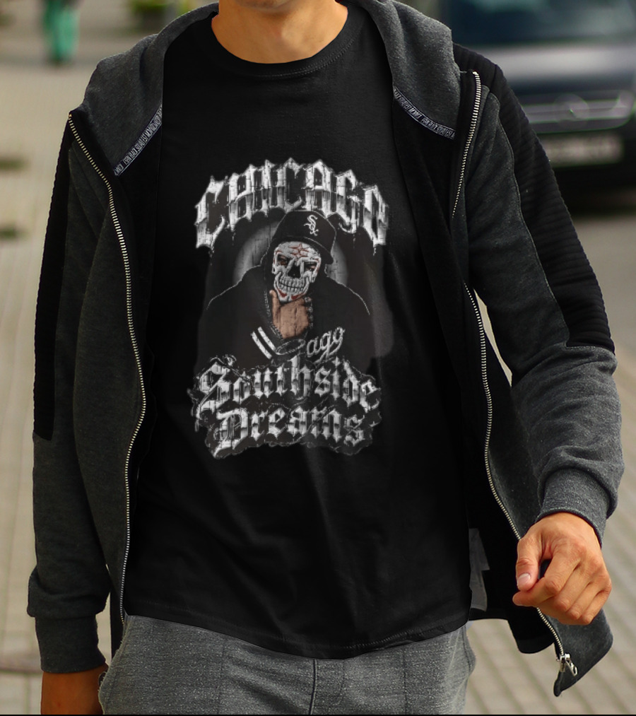 Chicago White Sox Southside Dreams Skull Mask Hooded Figure Barbed Wire T-Shirt