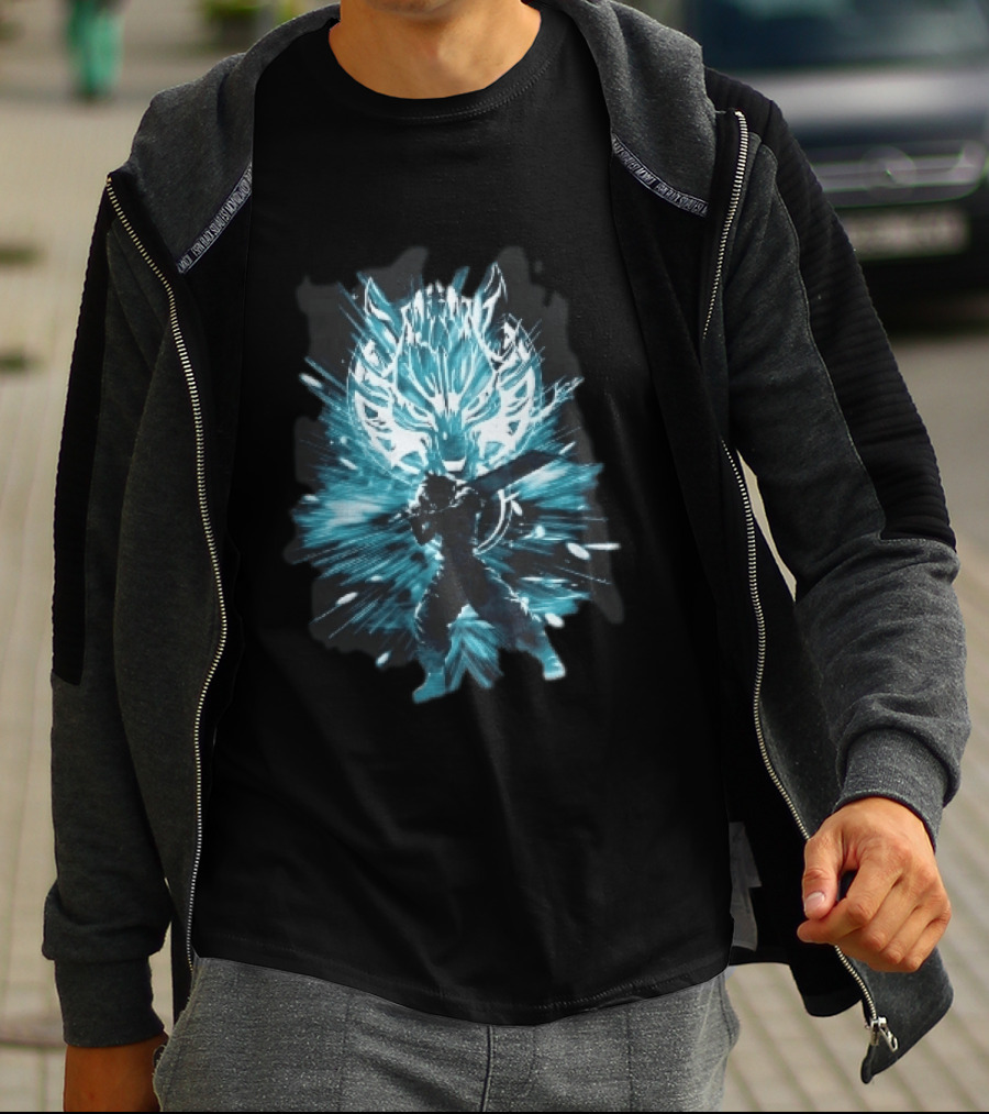 Cloud Strife Buster Sword Wolf Blue Energy Burst T-Shirt