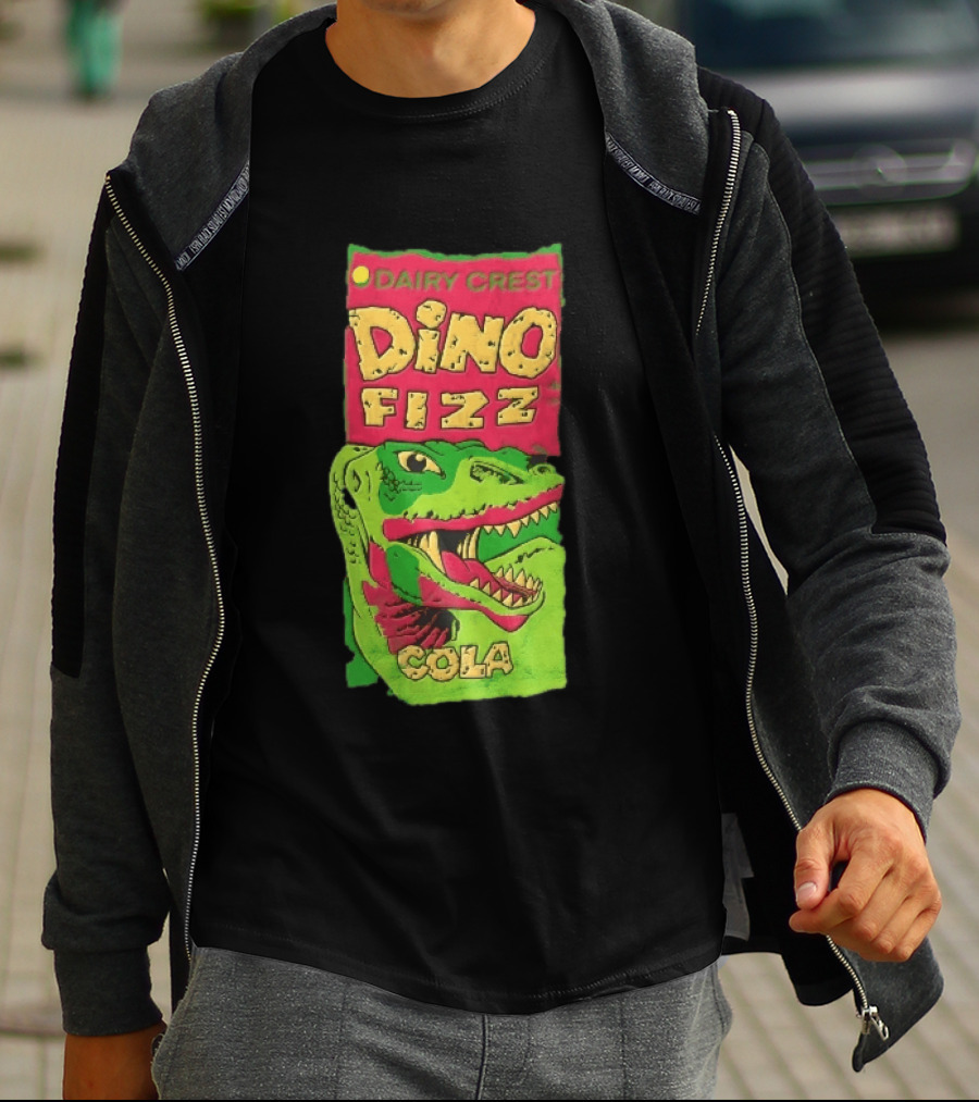 Dairy Crest Dino Fizz Cola Green Dinosaur Open Mouth Red T-Shirt