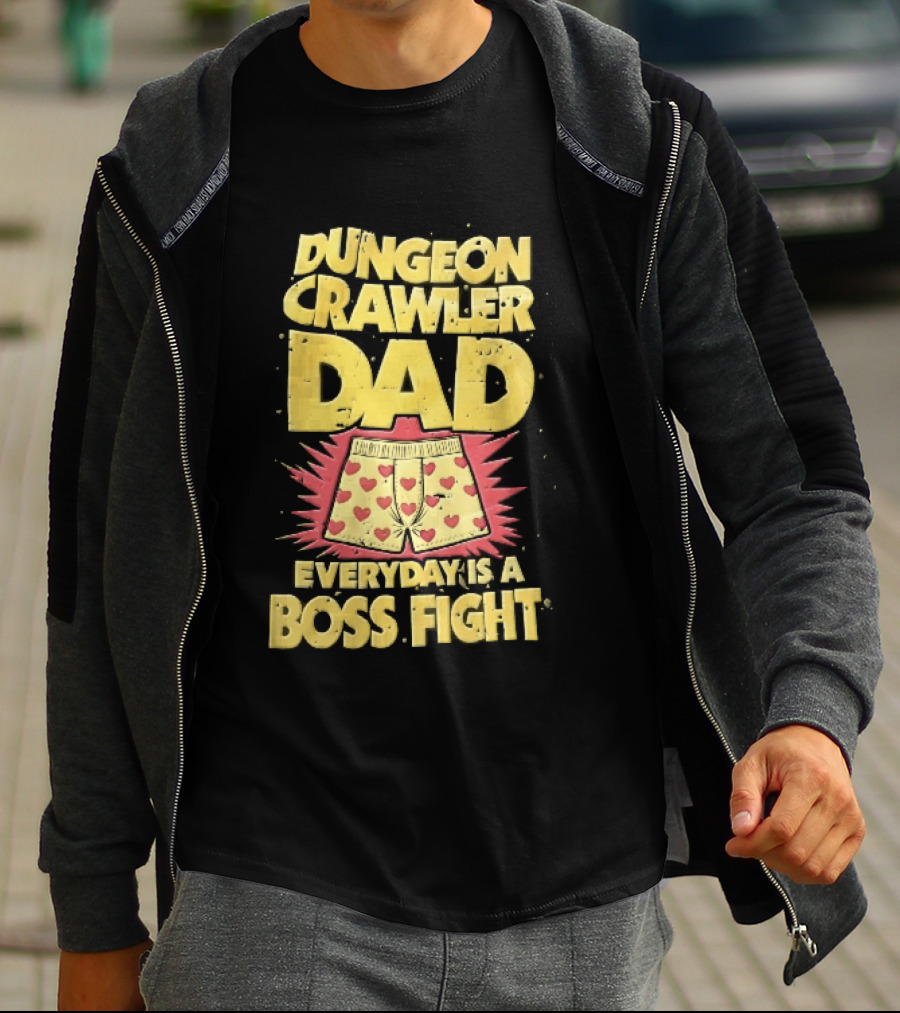 Dungeon Crawler Dad Everyday Is A Boss Fight Heart Boxer Shorts Spiky Starburst T-Shirt