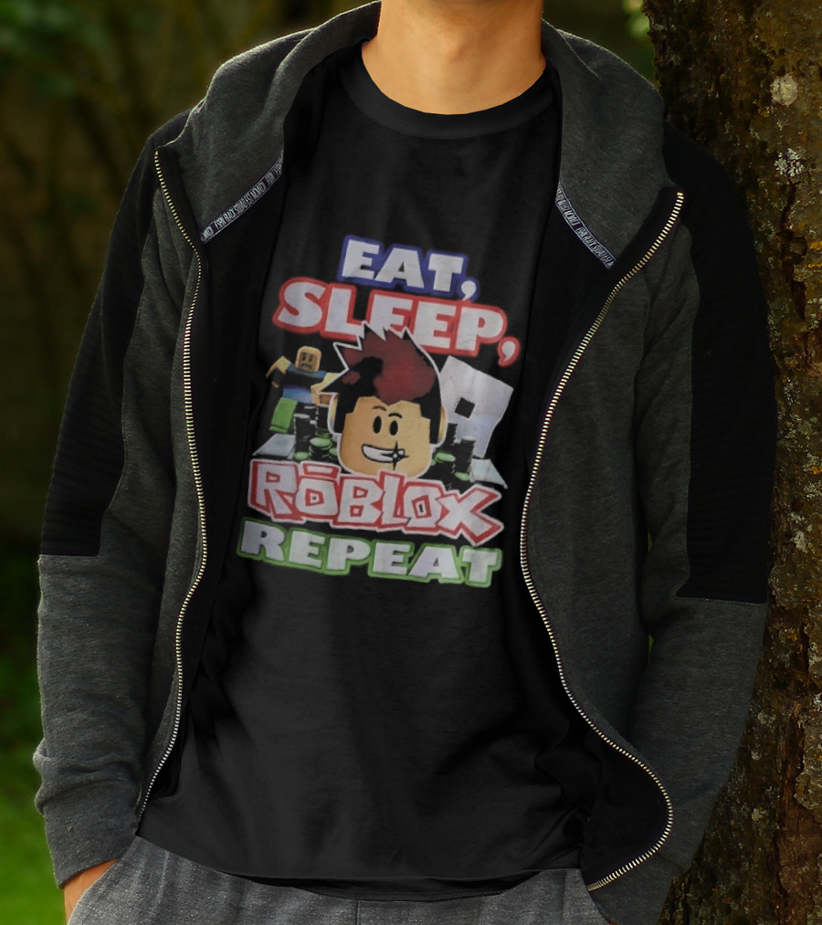 Eat Sleep Roblox Repeat Cartoon Avatar Noob Running Cash Stacks T-Shirt
