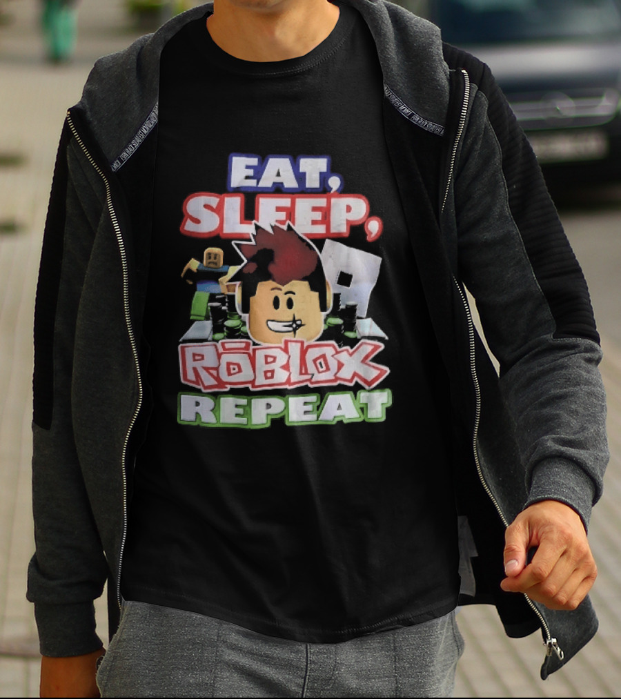 Eat Sleep Roblox Repeat Cartoon Avatar Noob Running Cash Stacks T-Shirt