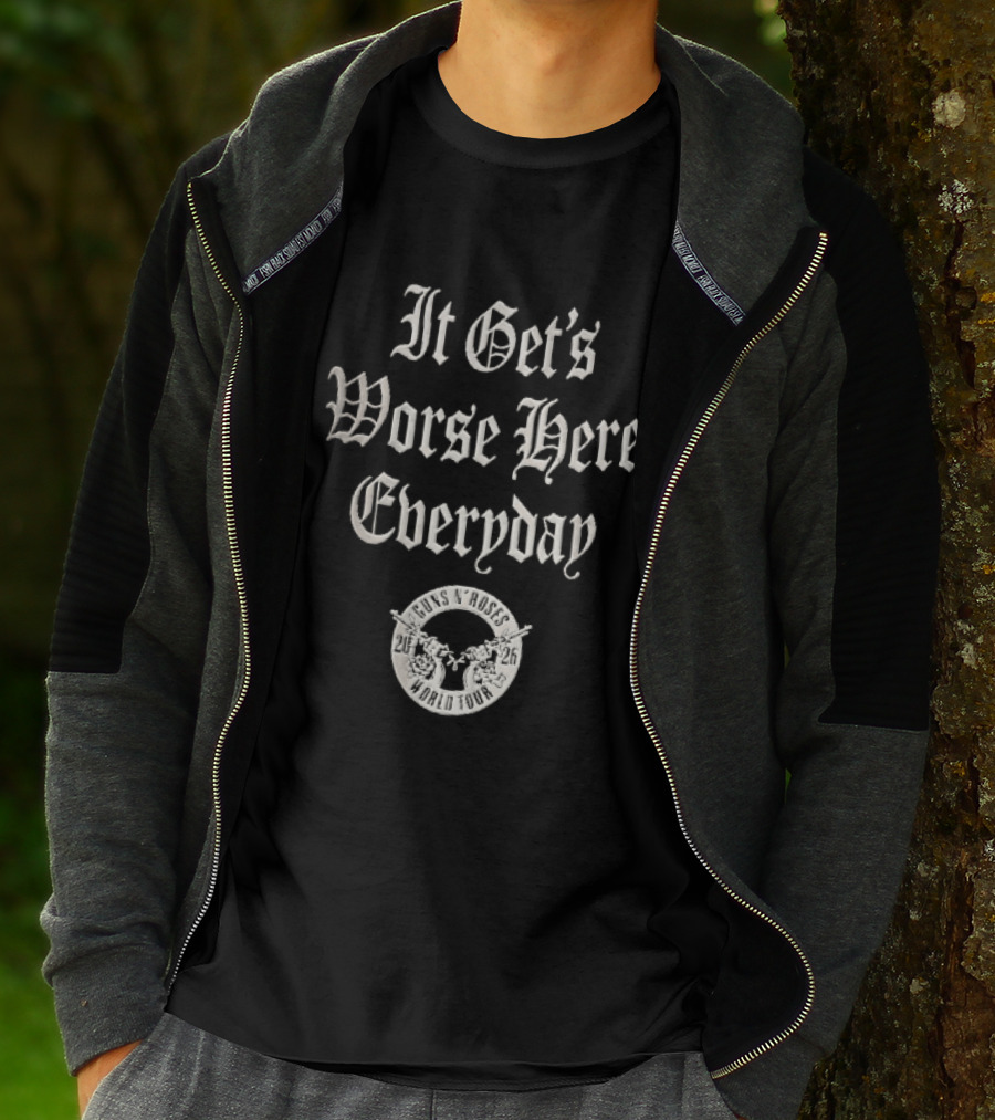 Guns N Roses It Gets Worse Here Everyday World Tour 2026 Gothic Crossed Pistols T-Shirt