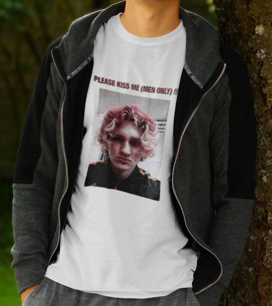 Please Kiss Me Men Only Meme Image With Wavy Hair Person T-Shirt