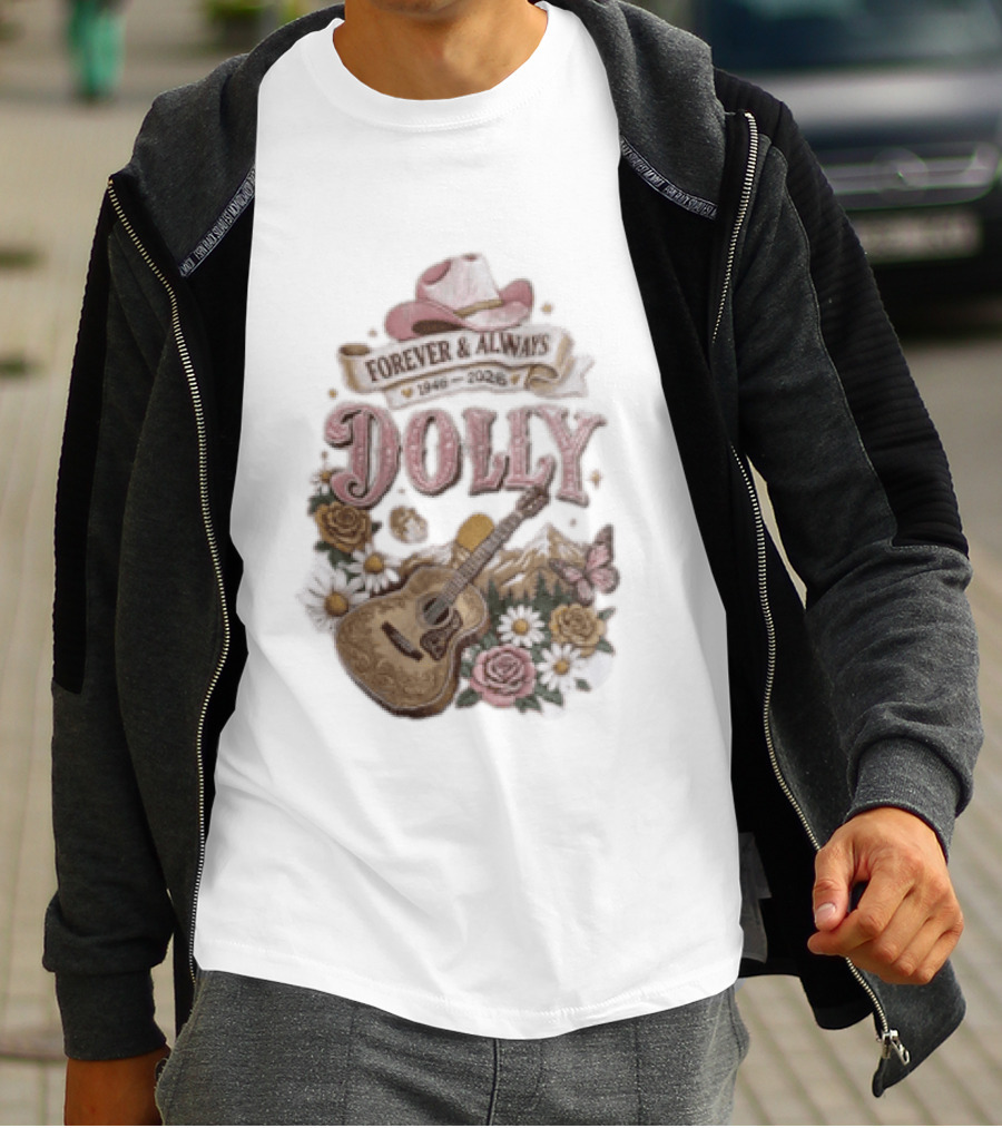 Forever & Always Dolly 1946 2026 Cowboy Hat Guitar Flowers Butterfly T-Shirt