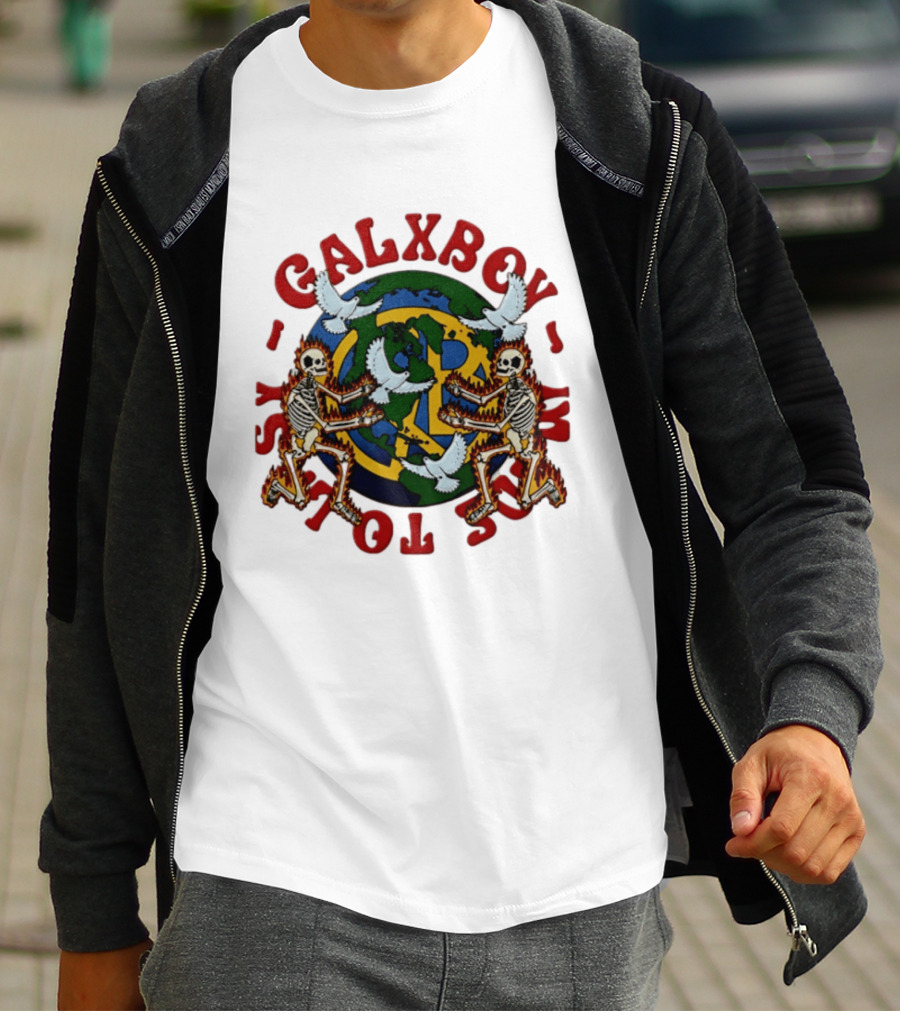Galxboy Systms Toys Flaming Skeletons With Doves Peace T-Shirt