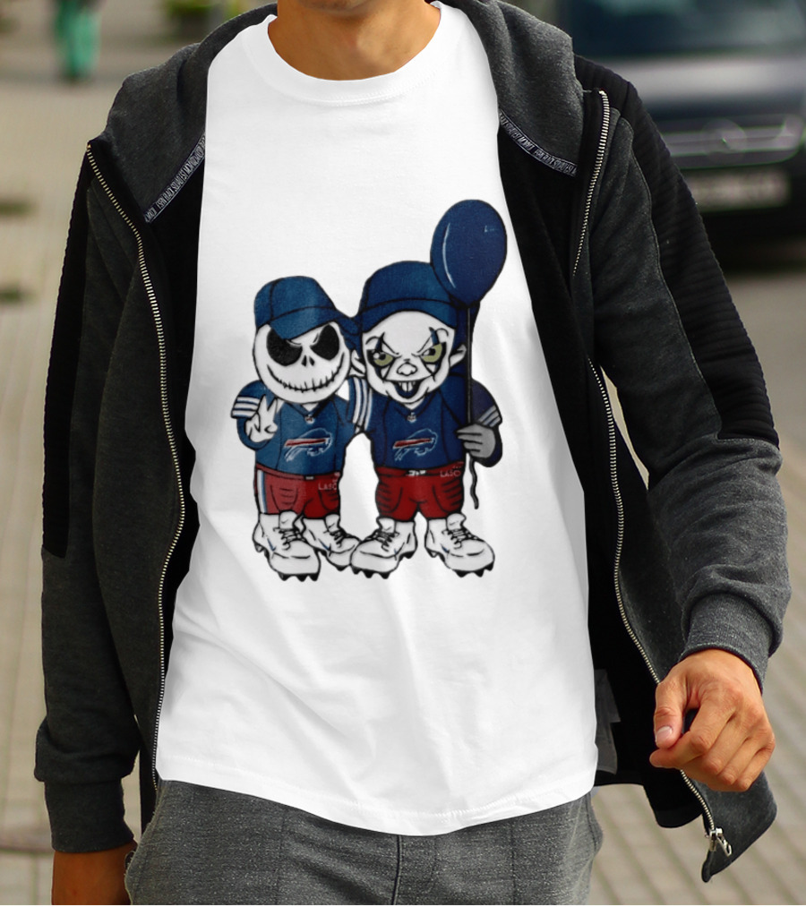 Buffalo Bills Halloween 2026 Jack Skellington Clown Balloon Football T-Shirt