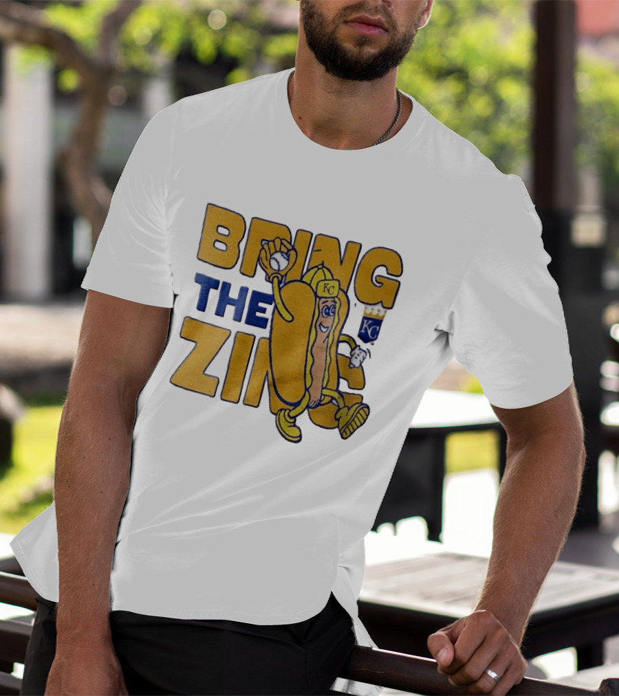 Kansas City Royals Bring The Zing Cartoon Hot Dog KC Baseball Glove T-Shirt