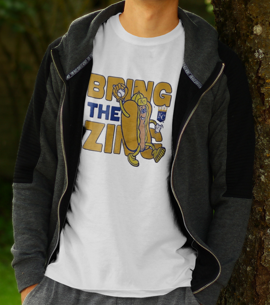 Kansas City Royals Bring The Zing Cartoon Hot Dog KC Baseball Glove T-Shirt
