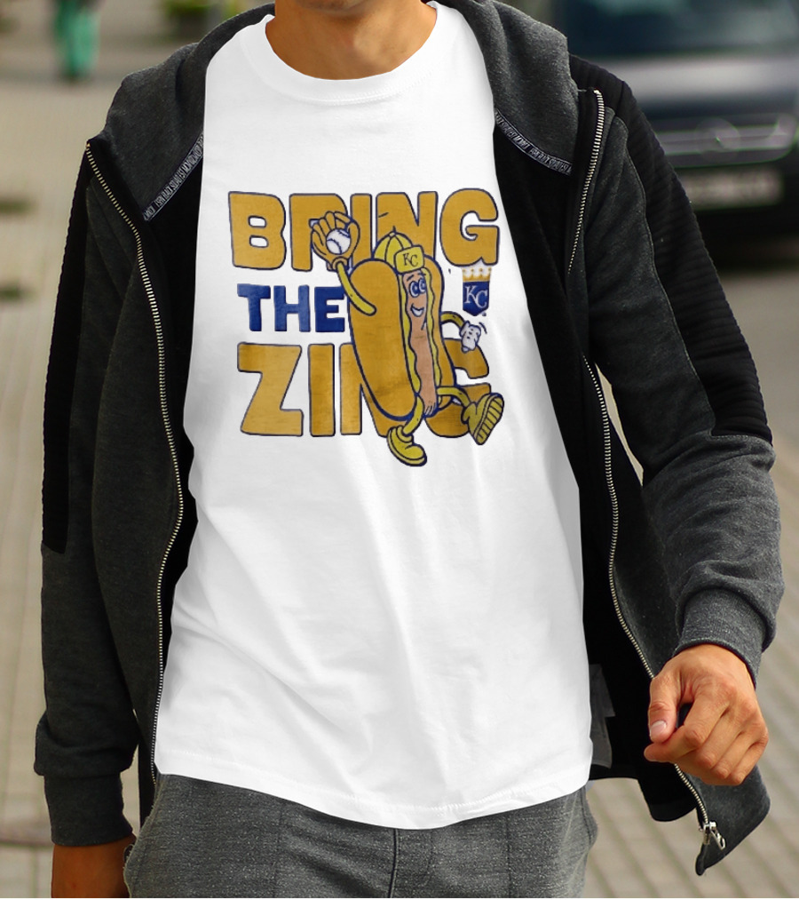 Kansas City Royals Bring The Zing Cartoon Hot Dog KC Baseball Glove T-Shirt