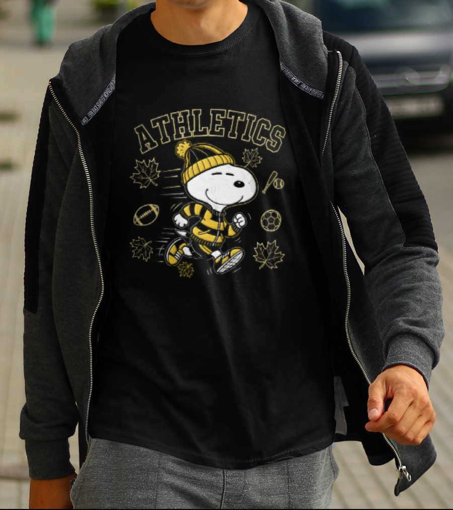 Athletics Snoopy Running Beanie Sports Equipment Maple Leaves Cartoon T-Shirt