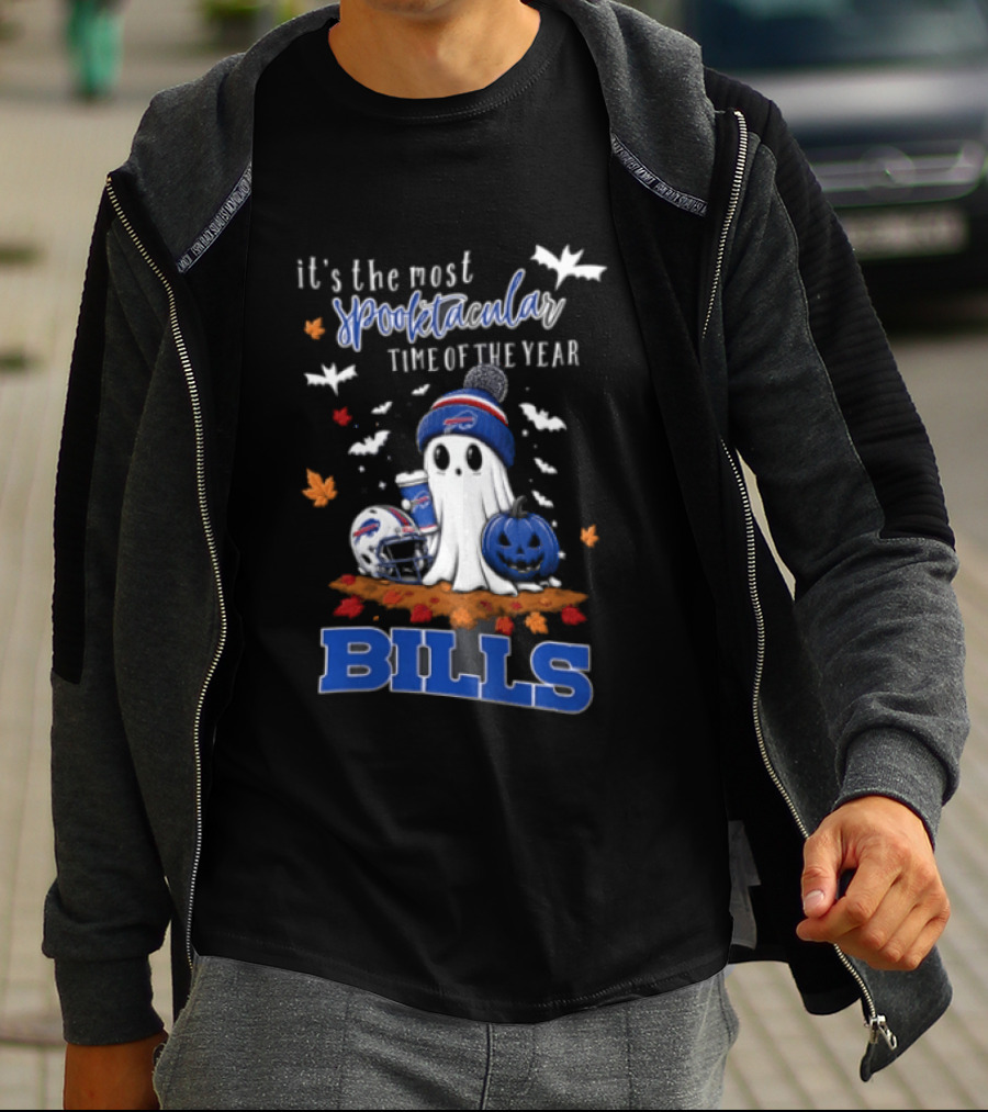 Buffalo Bills Spooktacular Ghost Football Helmet Pumpkin Halloween Time T-Shirt