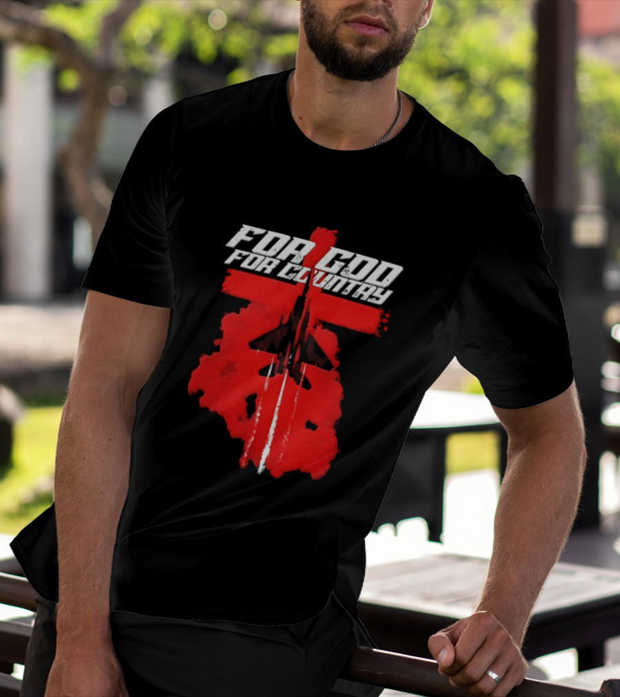 For God And For Country Red Fighter Jet Cross T-Shirt