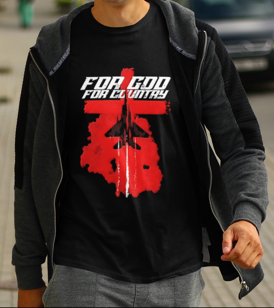 For God And For Country Red Fighter Jet Cross T-Shirt
