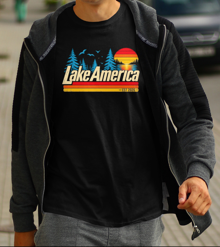 Lake America Est 2026 Sunset Trees Birds T-Shirt