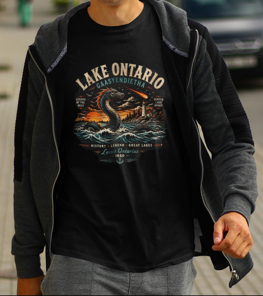 Lake Ontario Gaasyendietha Seneca Legend Of The Deep Lacus Ontarius 1660 Great Lakes History T-Shirt