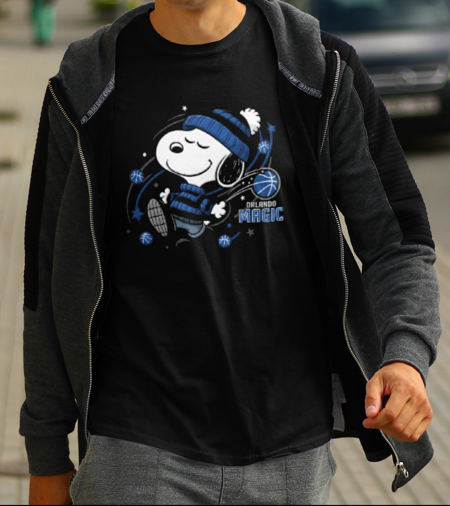 Snoopy Orlando Magic NBA Striped Beanie Basketball Stars T-Shirt