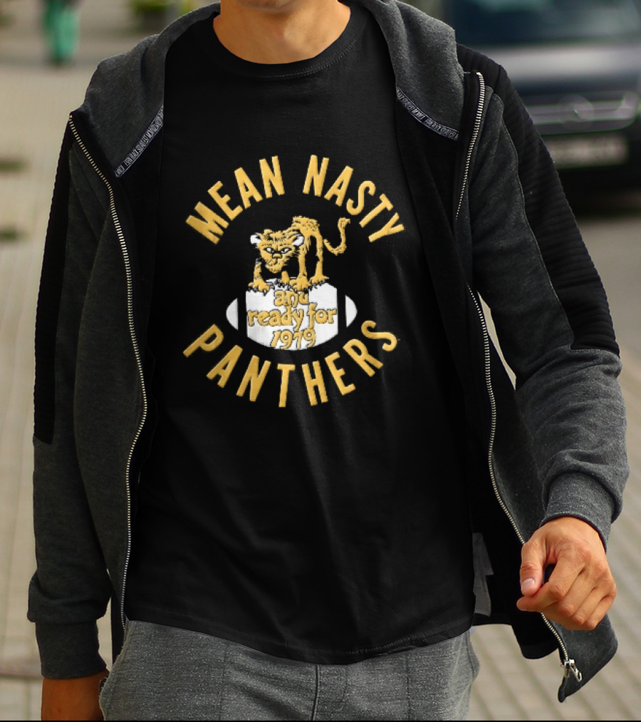 Mean Nasty Panthers Cartoon Panther Standing On Football Ready For 1979 T-Shirt
