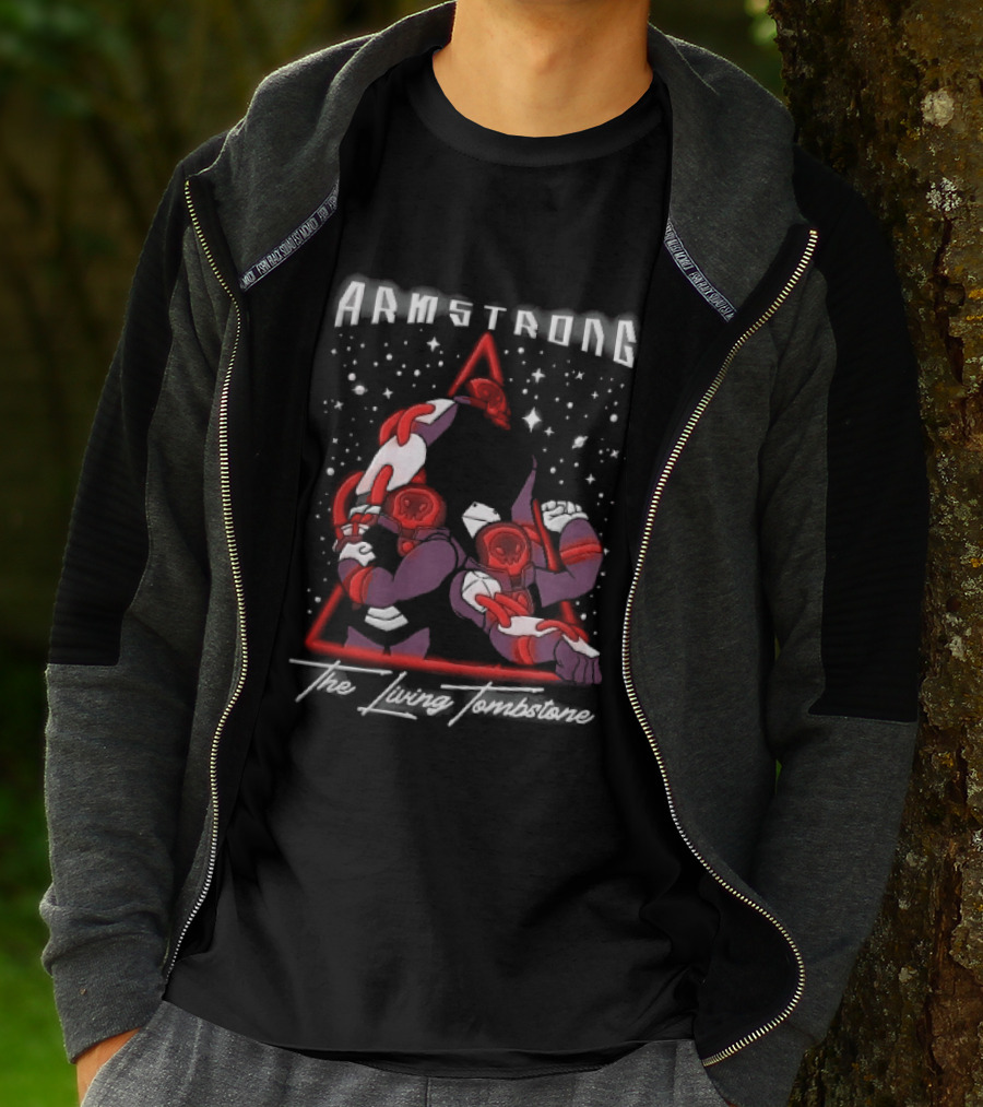 Armstrong Three Armored Sci Fi Astronauts Red Triangle Starfield Cartoon T-Shirt