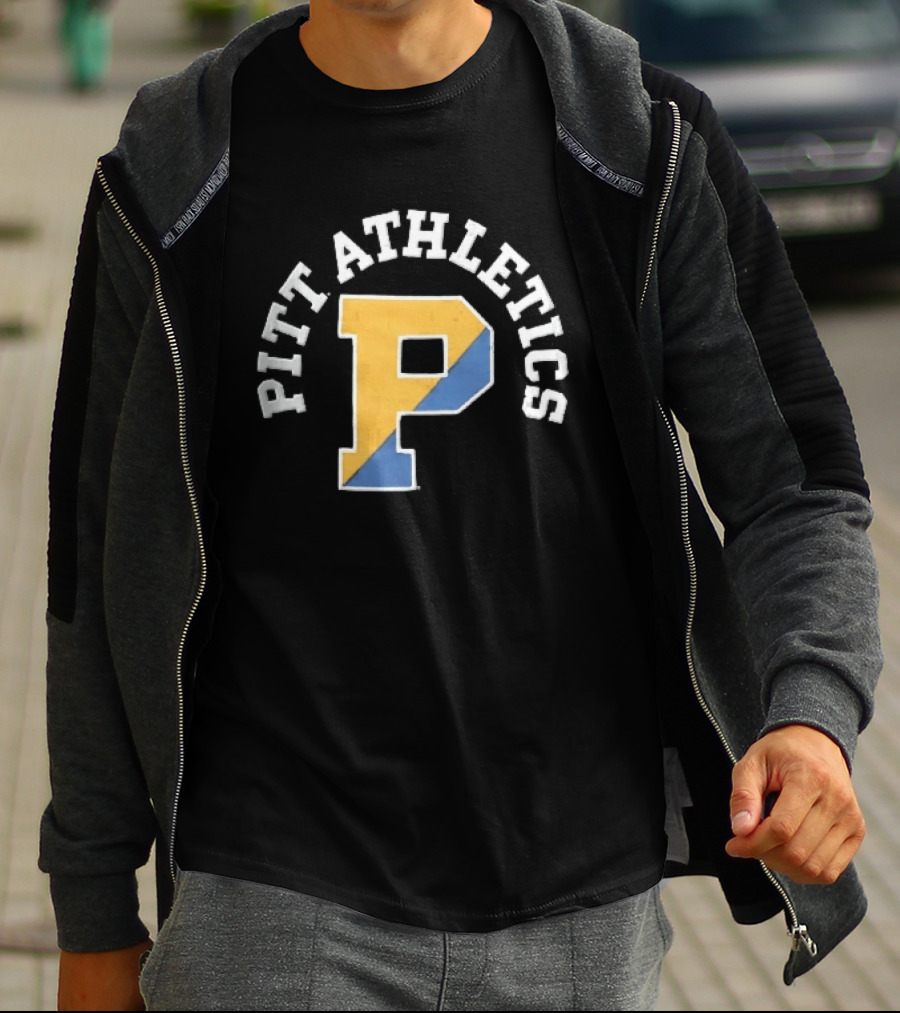 Pitt Athletics P Split Yellow Blue Block Letter Pittsburgh Panthers NCAA T-Shirt