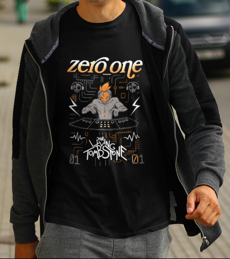Zero One Living Tombstone Futuristic DJ Circuit Board 01 Soundwaves T-Shirt