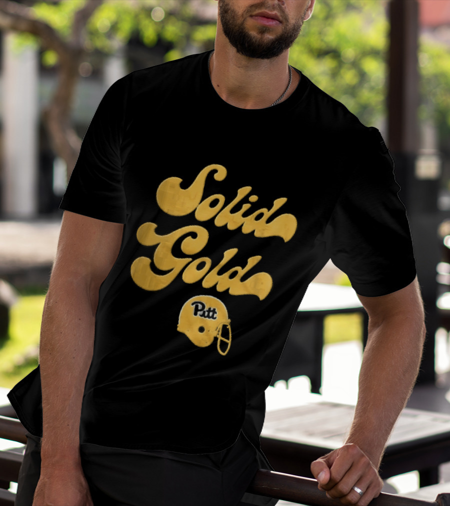 Pittsburgh Panthers Solid Gold Script Font Yellow Football Helmet T-Shirt