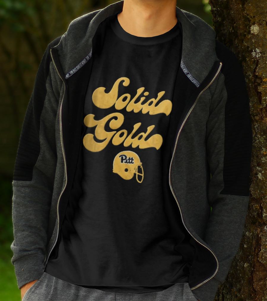 Pittsburgh Panthers Solid Gold Script Font Yellow Football Helmet T-Shirt
