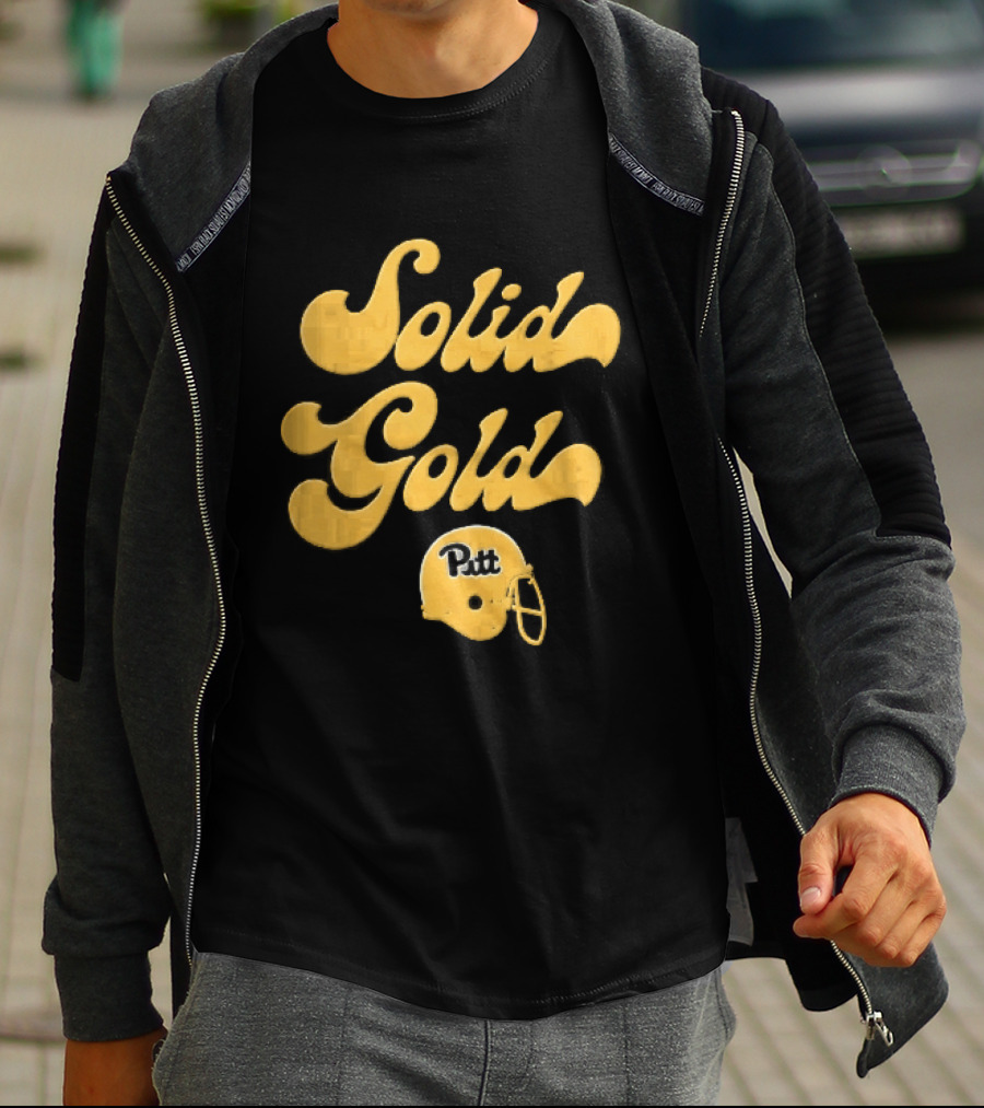 Pittsburgh Panthers Solid Gold Script Font Yellow Football Helmet T-Shirt