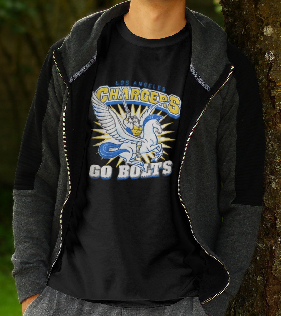 Los Angeles Chargers Go Bolts Hercules Pegasus Sword Cartoon Sunburst T-Shirt
