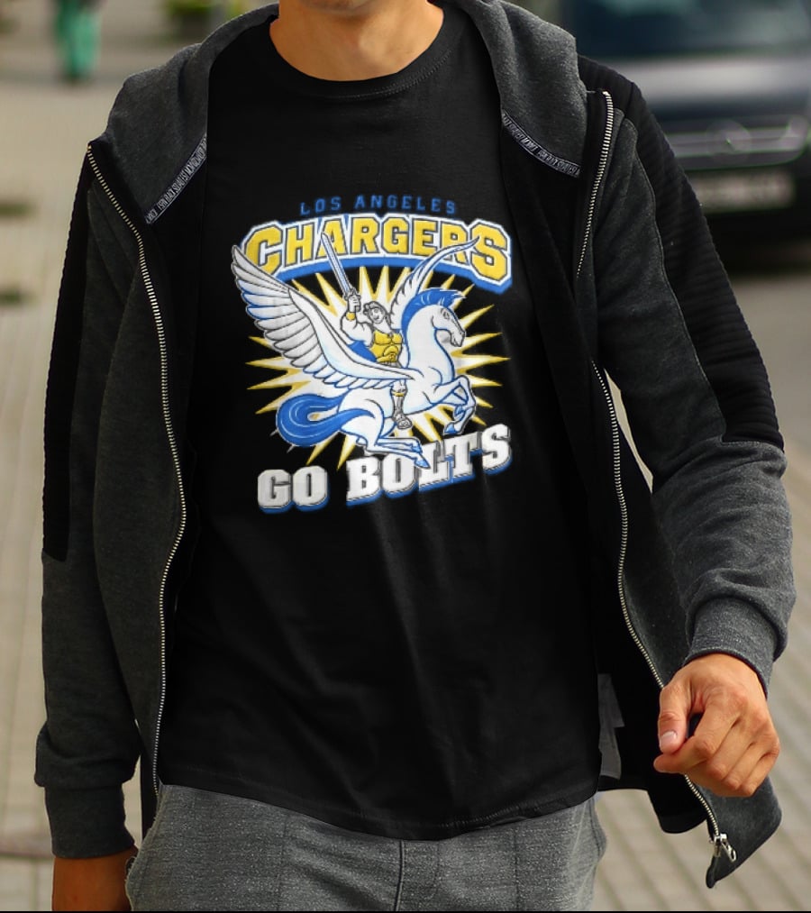 Los Angeles Chargers Go Bolts Hercules Pegasus Sword Cartoon Sunburst T-Shirt