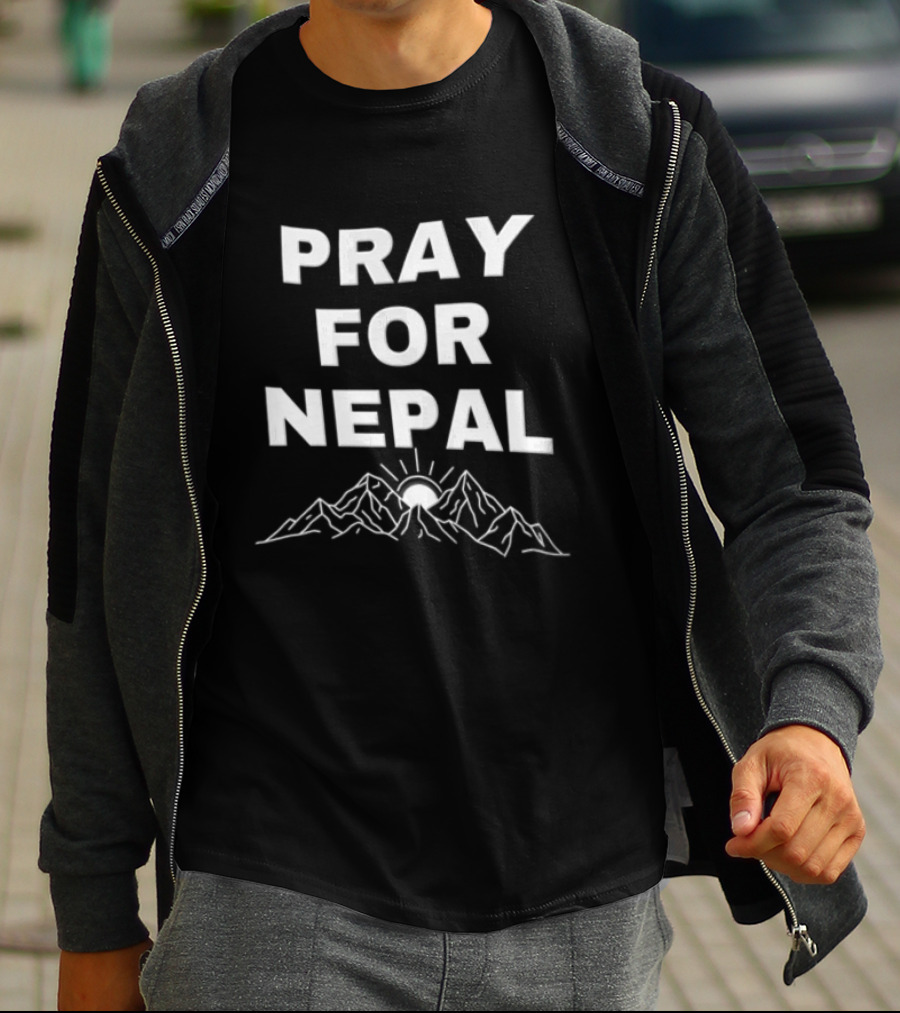 Pray For Nepal Himalayan Mountain Sun Relief Support T-Shirt