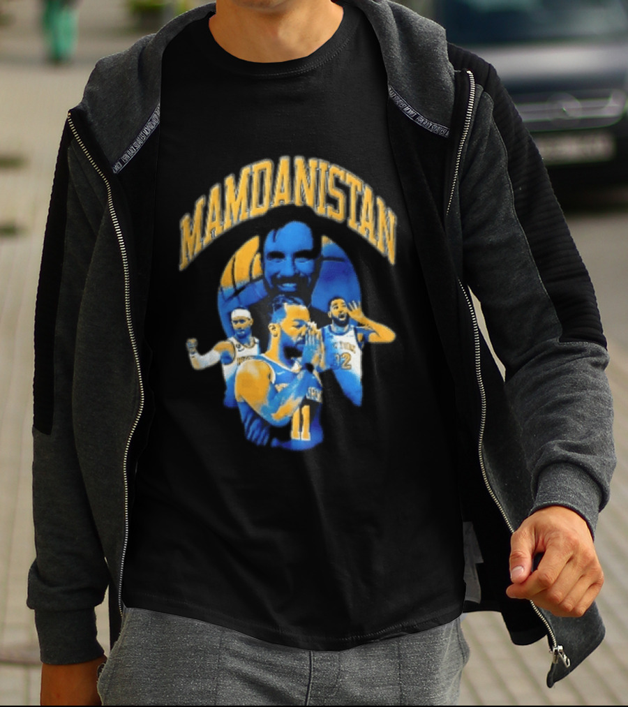 Mamdanistan Jalen Brunson Karl Anthony Towns Zohran Mamdani Halftone Basketball Collage T-Shirt