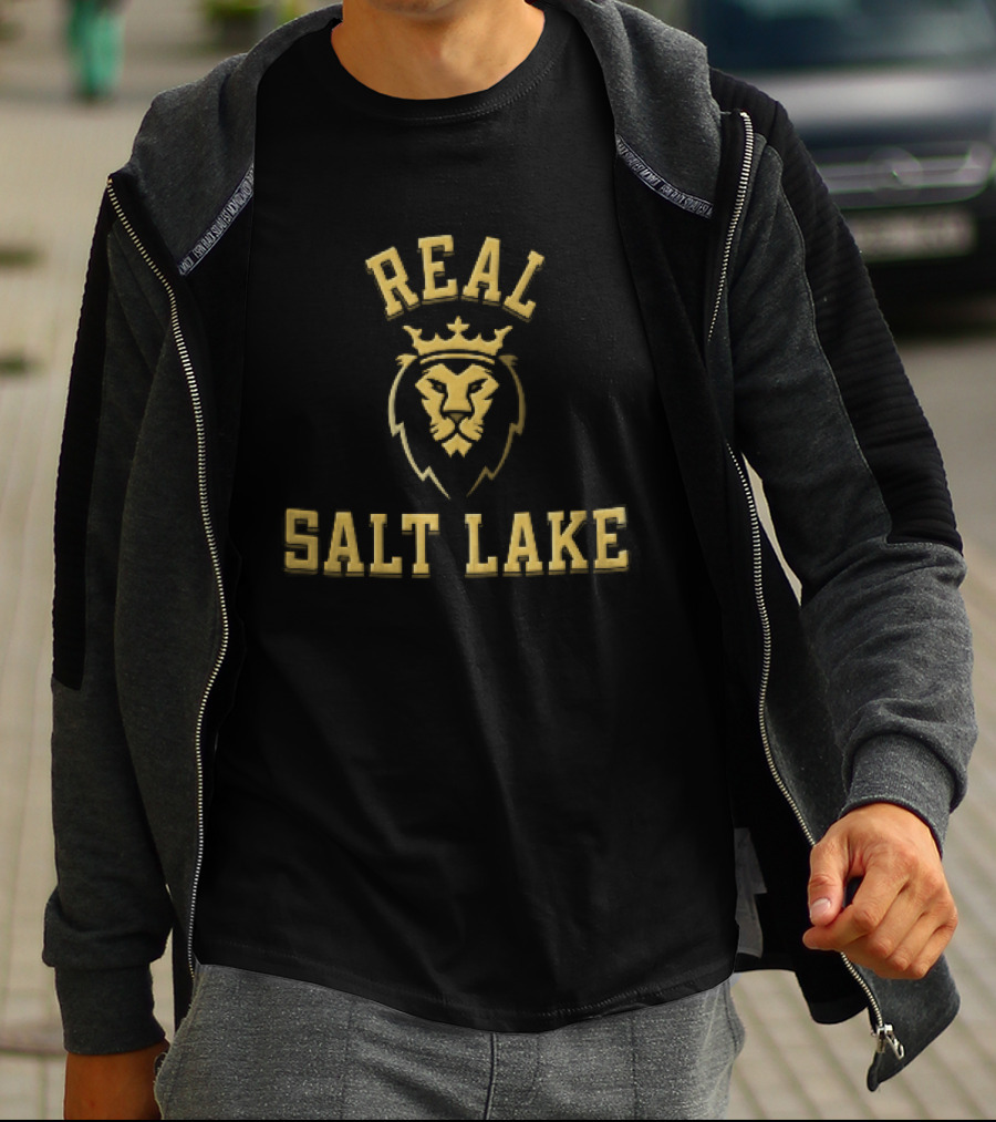 Real Salt Lake MLS Gold Maroon Crowned Lion Head T-Shirt