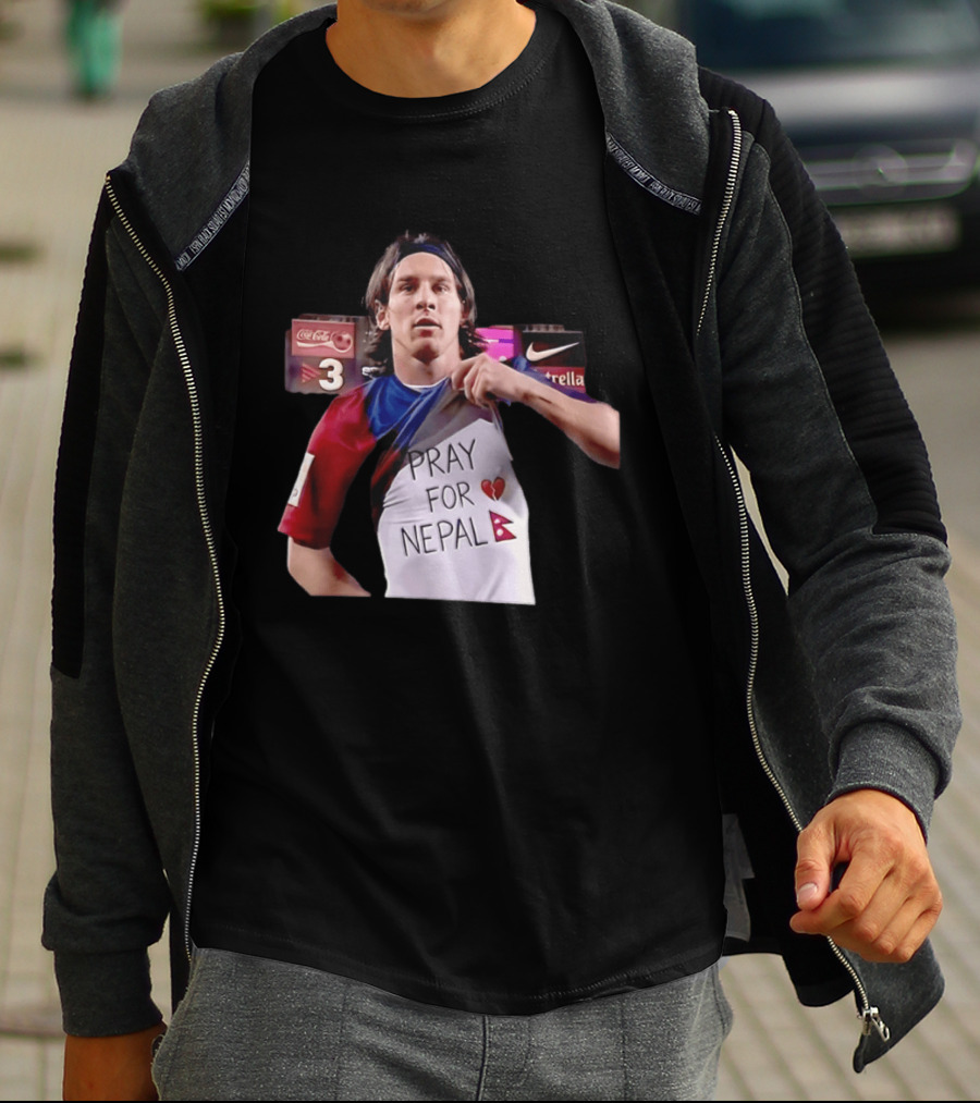 Messi Pray For Nepal 2026 Coca Cola Nike Estrella Football T-Shirt