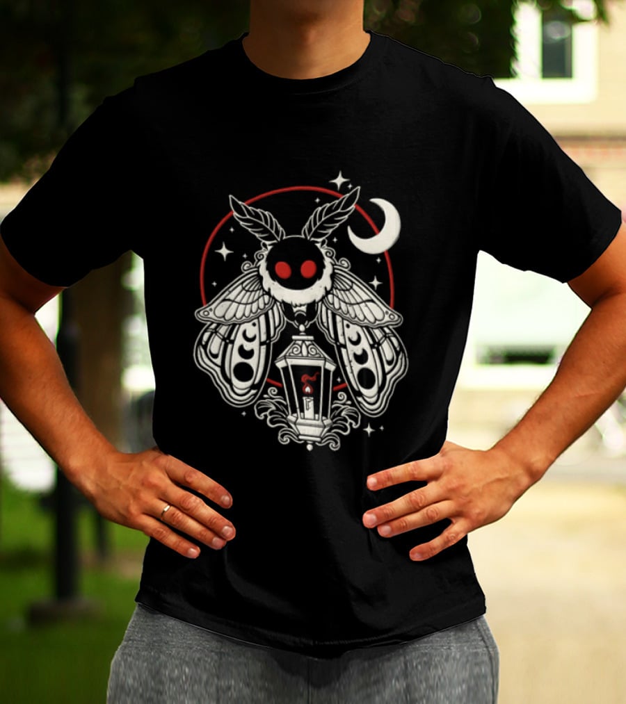 Mothman Lantern Moon Stars T-Shirt